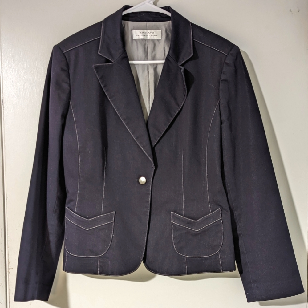 Tahari Arthur S Levine lined denim look blazer size S